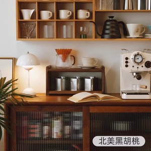 Support de rangement pour tasses à café en bois, 2 niveaux, bois de cerisier d'Amérique du Nord, organisateur de bureau durable, style chinois - Product Image 3