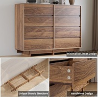Commode à 6 tiroirs en noyer de style moderne du milieu du siècle, commode minimaliste pour le rangement de la chambre à coucher