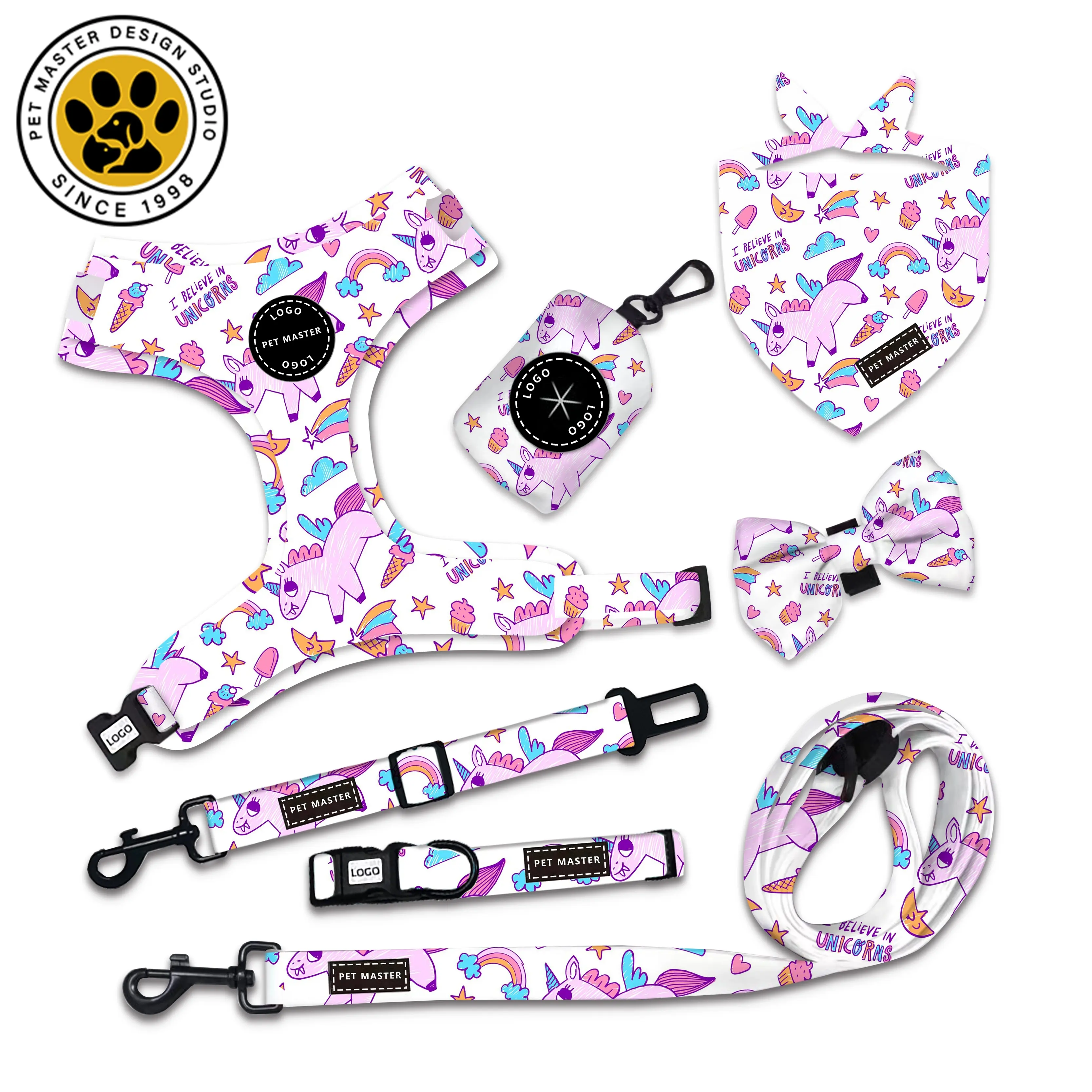 SinSky Breath able Custom Unicorn Print Welpen träger, Deluxe Hunde halsband und Leine Set mit Pouch Bag