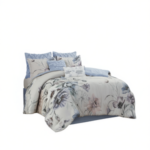 Ensemble de couette Royal Comfort à imprimé floral, 8 pièces, coton et polyester tissé, literie pour usage domestique, anti-acariens, lavable en machine - Product Image 1