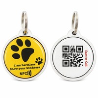 Étiquette personnalisée NFCGP217 pour animaux de compagnie avec bord métallique et design en résine pour l'identification des chiens et des chats, gestion des animaux de compagnie, appairage Bluetooth et Wi-Fi