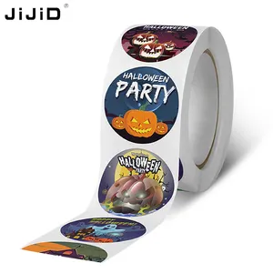 JiJiD 1.5 Cuộn/Cuộn 500 Inch Nhãn Trang Trí Bí Ngô Halloween Nhãn Dán Dính Để Đóng Gói Quà Tặng Văn Phòng Phẩm Tự Làm Phong Bì