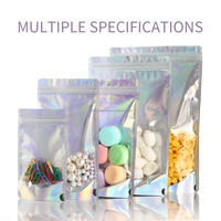 Sachet Doypack transparent à faible MOQ pour snacks, emballage alimentaire en plastique holographique avec fermeture éclair et scellage sur 3 côtés pour embellir vos produits