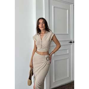 ชุดเสื้อแขนกุดผ้าลินินคอตตอนและกระโปรงสำหรับผู้หญิง สไตล์มินิมอล ระบายอากาศได้ดี สีวีซ่า สไตล์นอร์มคอร์ ขายส่ง - Product Image 3