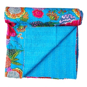 Meilleures ventes : Couvre-lit Kantha imprimé floral vintage, écologique, toutes saisons, double taille, 100% coton biologique, artisanat en blocs de bois - Product Image 1