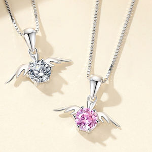 D378 925 plata esterlina Ángel beso COLLAR COLGANTE Simple circón alta calidad para mujer joyería regalo (excluyendo cadena) - Product Image 2