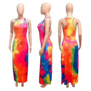 Mujeres verano <span class=keywords><strong>moda</strong></span> recto Casual Maxi vestido señora colorido estampado sin mangas vestidos largos - Product Image 2