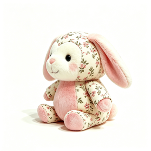 Peluche personnalisable Lapin à imprimé floral, jouet en peluche doux crème et rose avec oreilles tombantes - Product Image 1