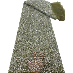 NI.AI 新款珠饰和亮片网眼蕾丝新娘网纱蕾丝面料非洲婚纱材料 - Product Image 1