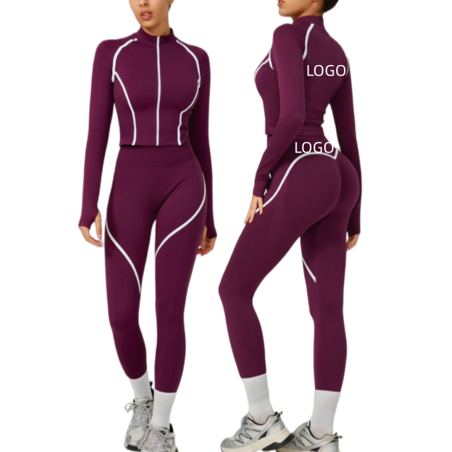 Newly Designed AL Women's Slim Fit Two-piece Peach Colored Leggings Yoga Suit Quick Drying Four-way Stretch Running Fitness Suit