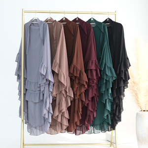 Abaya Manufacturer Elegant Dubai Abayas Two Layers Ruffles Khimar Chiffon Muslim Women New Hijab Long Scarf Ramadan <strong>Jilbabs</strong>