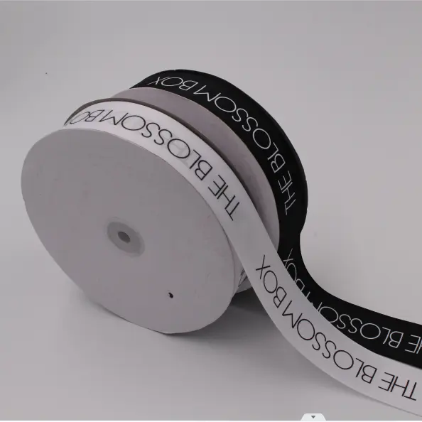 2.5cm 1inch white grosgrain ribbon in black logo printed ribbon , the other size is acceptable as per your request