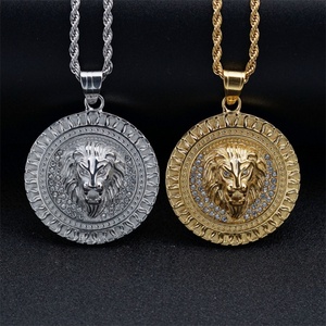 Nuevo Collar con Colgante Redondo de Circonita Cúbica, Chapado en Oro de 18k, con Dije de León - Product Image 3