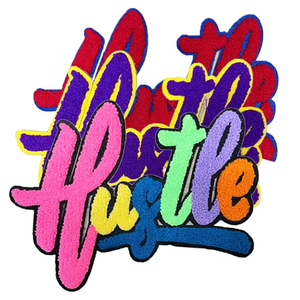 Parches personalizados grandes termoadhesivos y bordados con corte láser, logotipo Hustle, letras de chenilla termoadhesivas y para coser, parches Hustle - Product Image 1