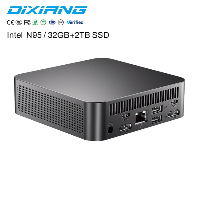 DIXIANG Wholesale Custom Intel N95 Mini PC Core Gaming Mini PC Para Juegos 8GB DDR4 128GB SSD Small Mini PC With Serial Port