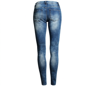Jean slim homme taille haute en denim bleu déchiré avec poches plaquées et braguette boutonnée, style décontracté - Product Image 1