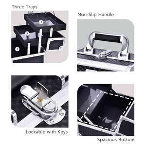 Portable <b>Makeup</b> Train <b>Case</b> with Mirror Lockable Cosmetic Storage Organizer 2 Trays <b>Makeup</b> Organizer Box for Travel Beauty Kits - Product Image 4