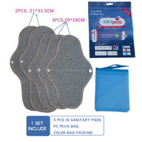 Lot de 6 serviettes menstruelles réutilisables AIO avec ailettes, lavables en tissu, pour femmes, serviettes hygiéniques post-partum avec pochette de rangement portable