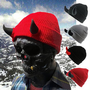 Automne hiver personnalisé hommes Halloween diable corne bonnet drôle Hip Hop tricot chaud chapeau pour voyage Style Image tissu commun - Product Image 3
