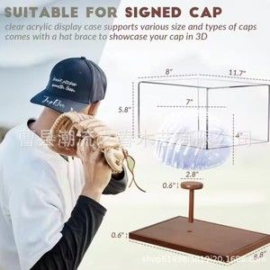 Wooden baseball cap storage box, <b>hat</b> display box, transparent acrylic baseball cap display <b>stand</b>, collectible figurine box - Product Image 4
