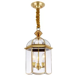 Suspension de grenier en métal rural rétro en laiton pour l'extérieur Suspension d'extérieur à LED en verre industriel rétro - Product Image 1