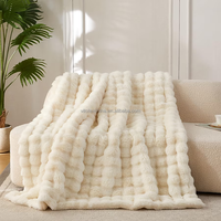 Couverture polaire douillette 350g, taille double, en microfibre pelucheuse, pour salon et chambre à coucher