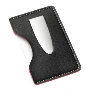 Porte-cartes en cuir noir avec pince à billets, portefeuille fin pour homme avec surpiqûres rouges - Product Image 2