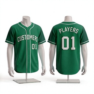 Camiseta de Béisbol Personalizada Verde para Clientes 01, Estampada con Serigrafía, con Botones, Unisex, Corte Regular, Manga Corta - Product Image 1