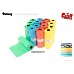 Sacs à déjections pour animaux Yommy, 16 rouleaux de 15 unités, colorés, pour chiens et chats, élimination hygiénique - Product Image 1