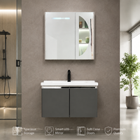 Meuble de salle de bain suspendu avec miroir LED, rangement intelligent, design moderne, écologique, pour hôtel et villa, mobilier de salle de bain OEM ODM