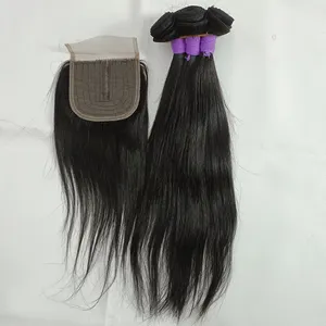 Letsfly Straight Indian Human Hair Bundles with Closure T Part Top Closure 4 Set 4 Head 50g/pcs Hair Supplier Free Shipping