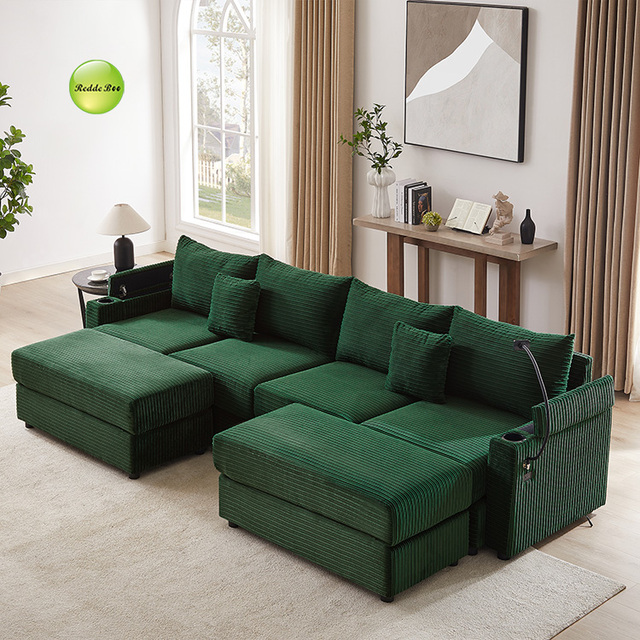 New Design Antique Style  Corduroy Cloud Couch Sectional Sofa Elegant Fabric Sofa for Living Room With Phone Charge