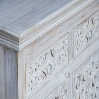 Buffet en bois massif sculpté à la main – Meuble de rangement 4 portes et 4 tiroirs finition blanchie – Credenza Shabby Chic avec décor Jali