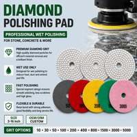 Kit de tampons de polissage diamantés à l'eau, grain 50 100 200 400 800 1500 3000, liant résineux flexible pour granit, marbre, béton, pierre