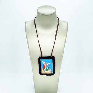 Diseño personalizado St. Michael escudo paño hecho católica lana marrón escapularios cuerda collar rosario - Product Image 2