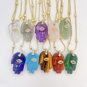 Nuovo arrivo gioielli curativi oro placcato diamante zircone Hamsa <span class=keywords><strong>Fatima</strong></span> <span class=keywords><strong>mano</strong></span> malocchio pietra <span class=keywords><strong>collana</strong></span> per gli uomini delle donne - Product Image 2
