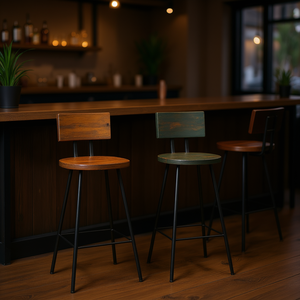 Ensemble de 4 tabourets de bar en bois récupéré et acier, design moderne, durables pour bar à domicile, mobilier commercial - Product Image 2