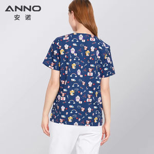 Tenue chirurgicale imprimée Anno en polyester et coton à manches courtes pour médecins et infirmières, ensembles d'uniformes de travail pour salons et hôpitaux, t-shirts - Product Image 5