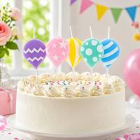 Bougies d'Anniversaire en Forme de Ballon Arc-en-ciel pour le Nouvel An et les Mariages, en Cire de Paraffine, 5 Pièces, Mignonnes, Colorées et Rayées, pour Gâteaux de Fête - Vente en Gros