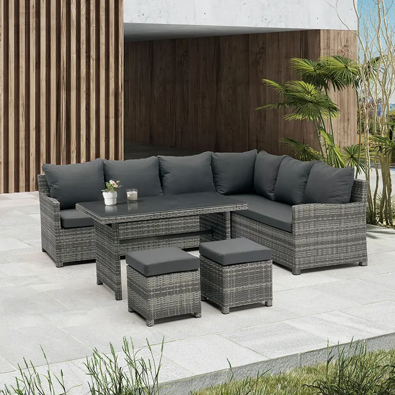 Furnitur Taman Set Kursi Polandia Istanbul Turki Besi Cor Tiongkok Anyaman Modern Aluminium Mewah Luar Ruangan Rotan Furnitur Taman