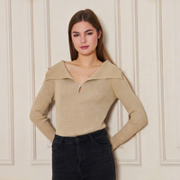 Jersey de punto acanalado para mujer, suéter con cuello chal, ropa larga informal para verano, otoño e invierno, transpirable, patrón anticontracción