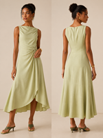 Vestido Midi Asimétrico Verde Salvia con Cuello Barco, Sin Mangas, Lazo Lateral y Diseño de Nudo, de Nueva Colección Verano 2026, Gran Venta en EE. UU. y Australia