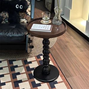 Mesa Auxiliar Redonda de Madera Maciza, Estilo Vintage, Mesa de Esquina para Sala de Estar, Acabado con Pintura Horneada - Product Image 2