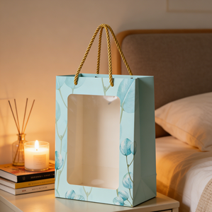 Bolsa de Regalo Ecológica de Papel con Ventana de Hoja de Eucalipto y Asa, Hecha de Cartón Blanco Grueso para Impresión a Color Certificada - Product Image 2