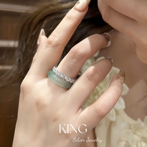 King Silver Jewelry Jadeite Ring 925 Silver Geometric Shape Women's Fashion Jewelry - Product Image 4