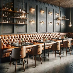 Mỹ Retro Gỗ Cam Da Thức Ăn Nhanh Nhà Hàng <span class=keywords><strong>Diner</strong></span> Gian Hàng Chỗ Ngồi Sofa Cafe Vòng Bàn Ăn Và Ghế Đặt Cho Bán - Product Image 2