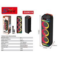 SING-E ZQS8316 Altavoz Karaoke Estéreo Triple de 8 Pulgadas con 2 Micrófonos, Luz RGB, Bajos HIFI, Inalámbrico, para Exteriores, Computadora, Teléfono Móvil
