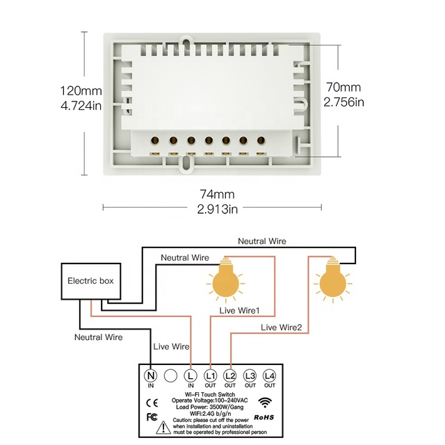 MOES TUYA US 120*76mm Wall Switch WiFi Smart Light Switch Touch, Control on Smartphone Tuya APP, Neutral+live Wiring
