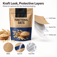 Sachets Doypack en papier kraft recyclable de qualité alimentaire pour céréales et flocons d'avoine avec fermeture éclair refermable