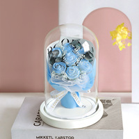 Cadeaux Décor Véritable Bouquet De Fleurs Éternelles Dans Un Dôme De Verre Roses Préservées Avec Base En Bois